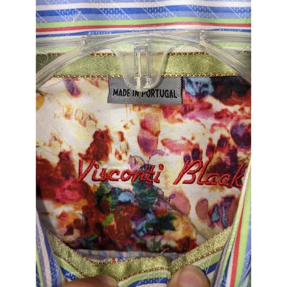 Visconti Black Long Sleeve Black Design Button Up Shirt Men's Size Large - Picture 4 of 9